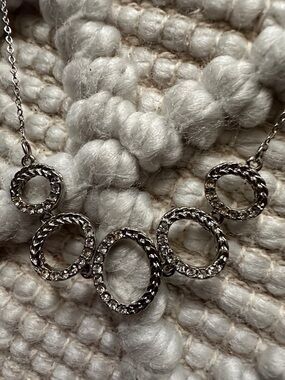 Vintage VCLM Silver Tone Circle Crystal Statement Necklace - Women Jewelry